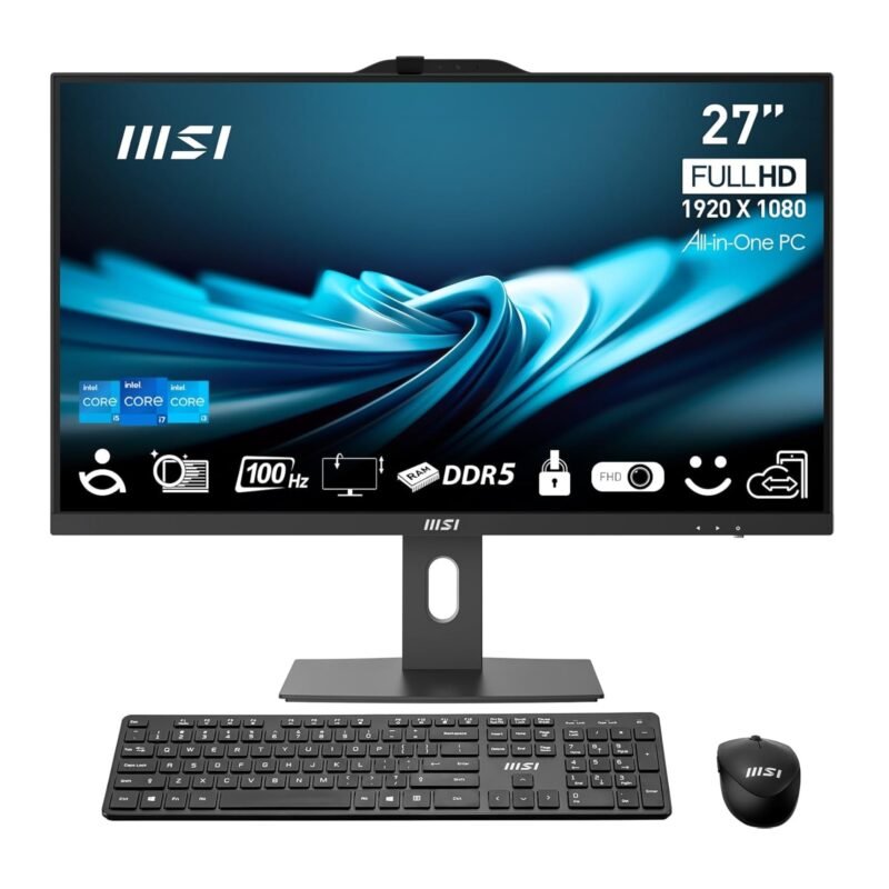 MSI PRO AP272P 14M Al-In-One Desktop PC, 27 Inch FHD IPS Screen, i7-14700, 8GB DDR5 RAM, 512GB PCIe NVMe SSD, WiFi 6E, Webcam - Keyboard, Mouse, DOS (Without Windows) - Black - 1072XAE